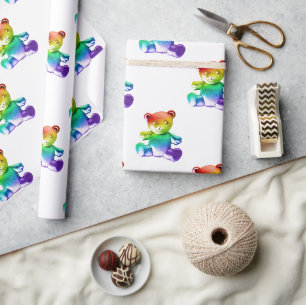 SlipperyJoe's brushed Metal Teddy Bär Regenbogensc Geschenkpapier