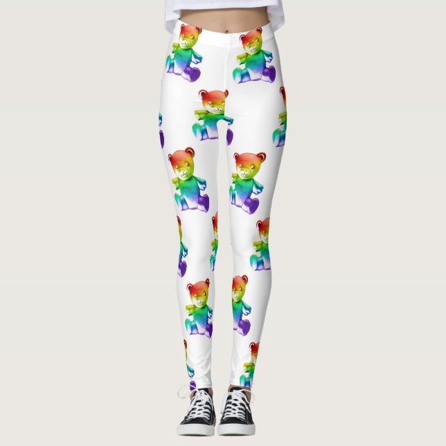 SlipperyJoe's brushed Metal Teddy Bär Regenbogensc Leggings (Vorderseite)