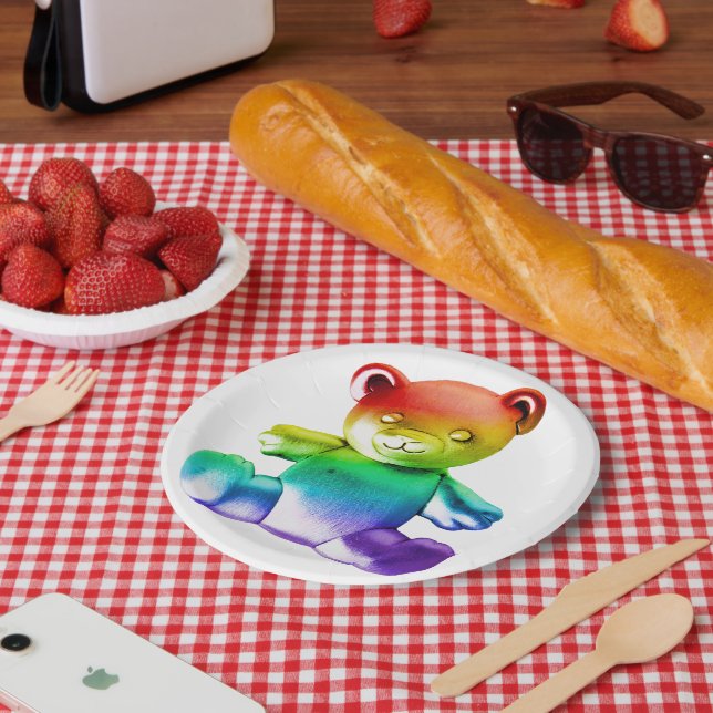 SlipperyJoe's brushed Metal Teddy Bär Regenbogensc Pappteller (Picknick)