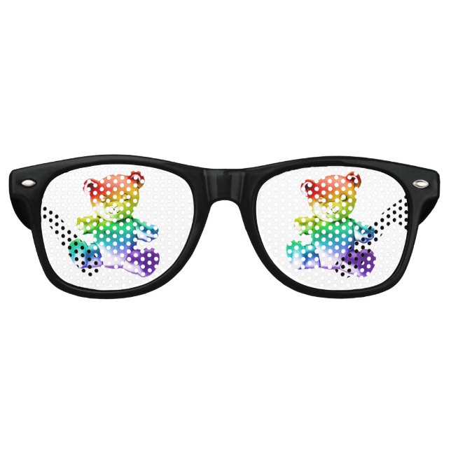 SlipperyJoe's brushed Metal Teddy Bär Regenbogensc Partybrille (Vorderseite)