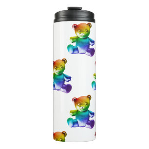 SlipperyJoe's brushed Metal Teddy Bär Regenbogensc Thermosbecher