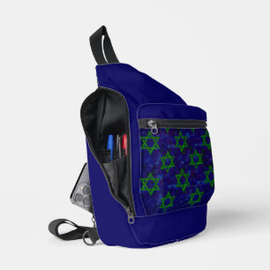 SlipperyJoe's Chanukka grüne Reihen Davidssterne c Crossbody Bag