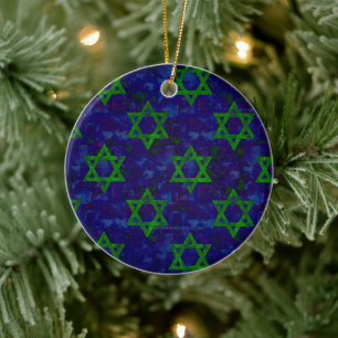 SlipperyJoe's Chanukka grüne Reihen Davidsterne c Keramik Ornament