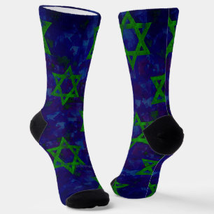 SlipperyJoe's Chanukka grüne Reihen Davidsterne c Socken