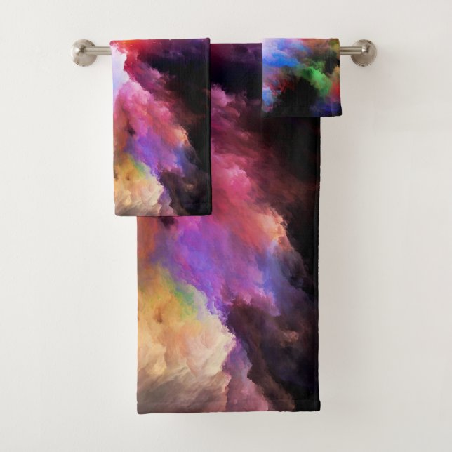 SlipperyJoe's Cloud-Artwork abstrakte, lebendige S Badhandtuch Set (Insitu)