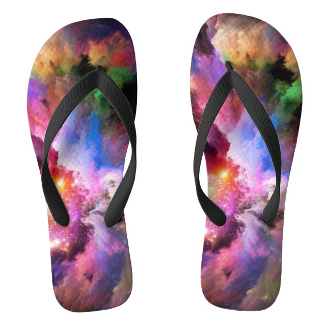 SlipperyJoe's Cloud-Artwork abstrakte, lebendige S Flip Flops (Fußbett)