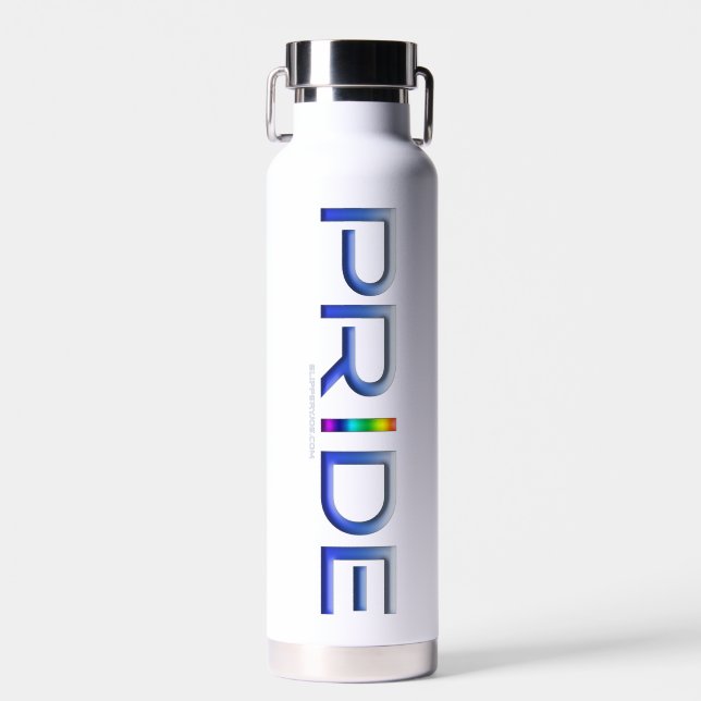 SlipperyJoe's Colorful Pride Wort blauer Regenboge Trinkflasche (Vorne)