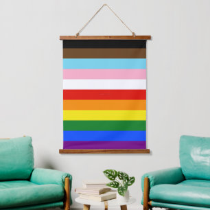 SlipperyJoe's Eleven Stripe Pride Flag verbindet P Wandteppich Mit Holzrahmen