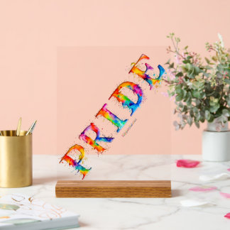 SlipperyJoe's farbenfrohe kreative Pride-themed Te Acrylschild