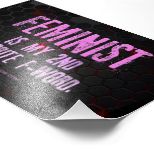 SlipperyJoe's Feminist f-word glühend rot 3-D blac Fotodruck