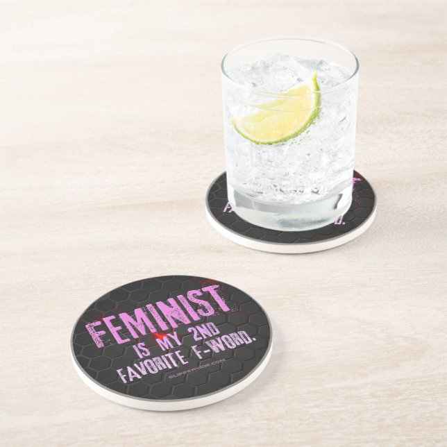 SlipperyJoe's Feminist f-word glühend rot 3-D blac Getränkeuntersetzer (Seite)