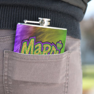 SlipperyJoe's festives Mardi-Gras-Themen-Kronenver Flachmann
