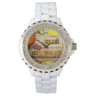 SlipperyJoe's festliche Happy Thanksgiving-Szene b Armbanduhr