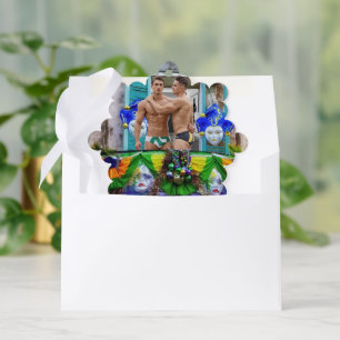 SlipperyJoe's festliche Mardi-Gras-Szene zwei Männ Ornament Karte