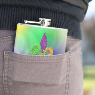 SlipperyJoe's festliches Mardi Gras themed lila gr Flachmann