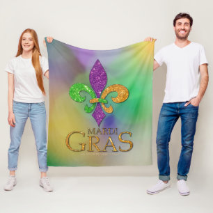 SlipperyJoe's festliches Mardi Gras themed lila gr Fleecedecke