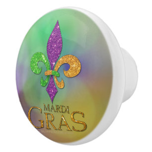SlipperyJoe's festliches Mardi Gras themed lila gr Keramikknauf