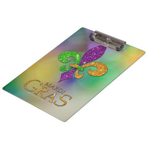 SlipperyJoe's festliches Mardi Gras themed lila gr Klemmbrett