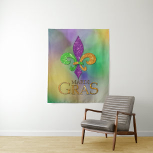 SlipperyJoe's festliches Mardi Gras themed lila gr Wandteppich