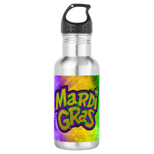 SlipperyJoe's festliches Mardi Gras-Themen-Kronenr Edelstahlflasche