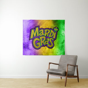 SlipperyJoe's festliches Mardi Gras-Themen-Kronenv Wandteppich
