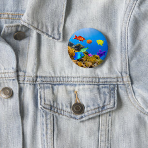 SlipperyJoe's Fish Pride tropisch-grüne blaue Purp Button