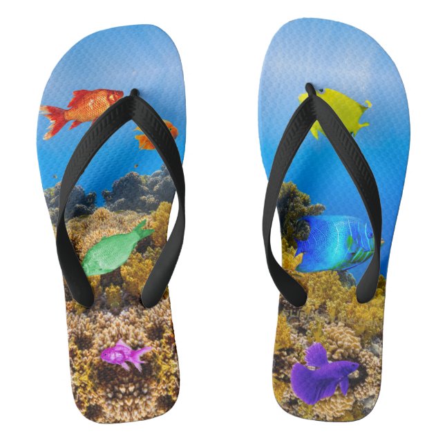 SlipperyJoe's Fish Pride tropisch-grüne blaue Purp Flip Flops (Fußbett)