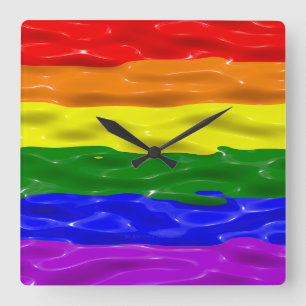 SlipperyJoe's Flüssigglanz-Stolzflagge rot orange Quadratische Wanduhr