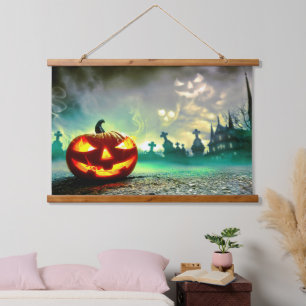 SlipperyJoe's Frohe Halloween-Kürbis-LGBTQIA-Narbe Wandteppich Mit Holzrahmen