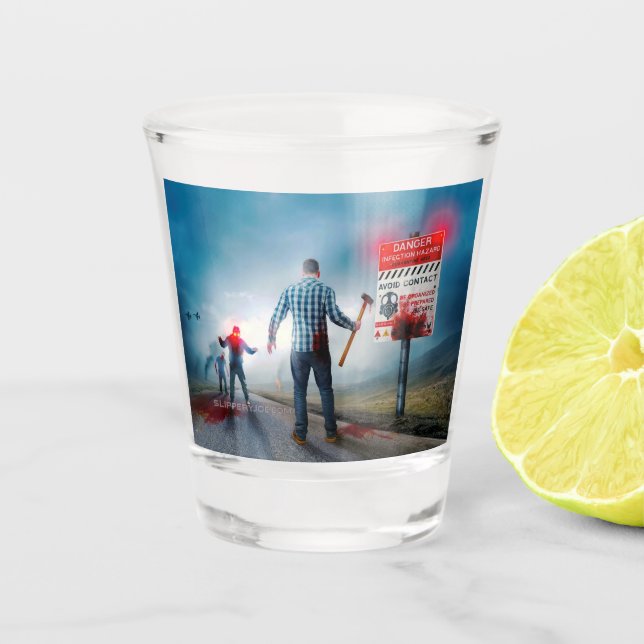 SlipperyJoe's fröhliche Halloween-Zombies Schnapsglas (Vorderseite)