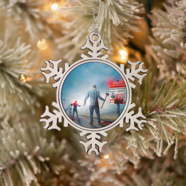 SlipperyJoe's fröhliche Halloween-Zombies Schneeflocken Zinn-Ornament (Baum)