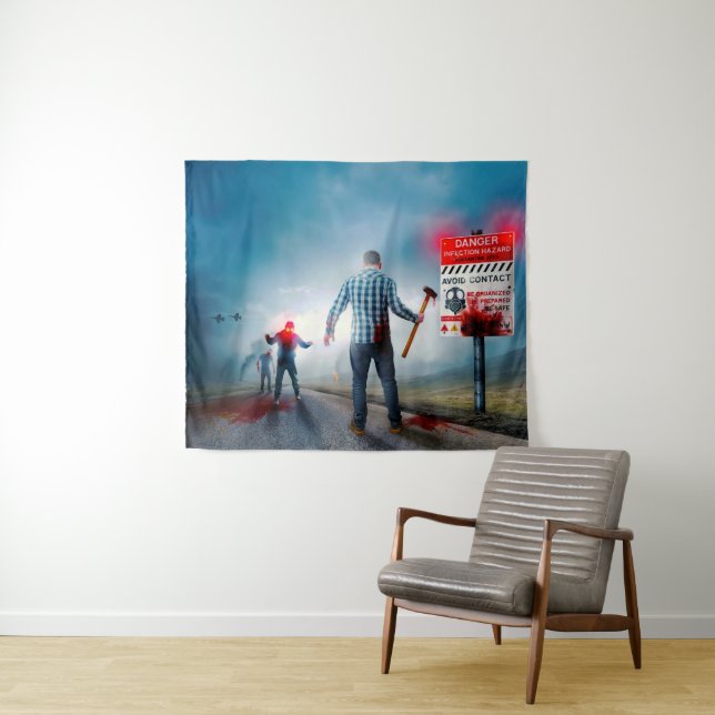 SlipperyJoe's fröhliche Halloween-Zombies Wandteppich (Beispiel (Horizontal))