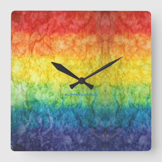 SlipperyJoe's Gay Pride Fahne Regenbogenfarben Kra Quadratische Wanduhr (Vorderseite)