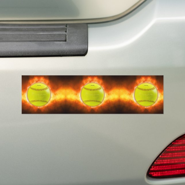 SlipperyJoe's gelbe Softball-Feuerball-Flammenrasp Autoaufkleber (Auf Auto)