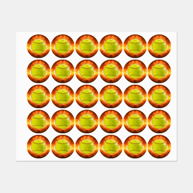SlipperyJoe's gelbe Softball-Feuerball-Flammenrasp Etiketten (Blatt)