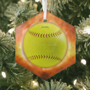 SlipperyJoe's gelbe Softball-Feuerball-Flammenrasp Ornament Aus Glas