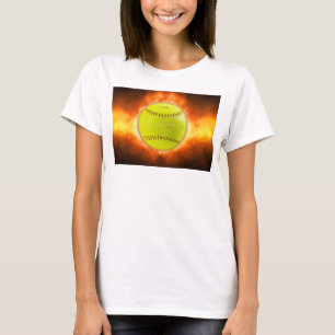 SlipperyJoe's gelbe Softball-Feuerball-Flammenrasp T-Shirt