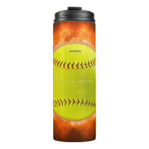 SlipperyJoe's gelbe Softball-Feuerball-Flammenrasp Thermosbecher