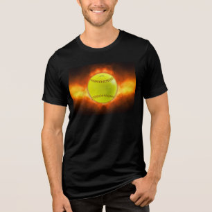 SlipperyJoe's gelbe Softball-Feuerball-Flammenrasp Tri-Blend Shirt