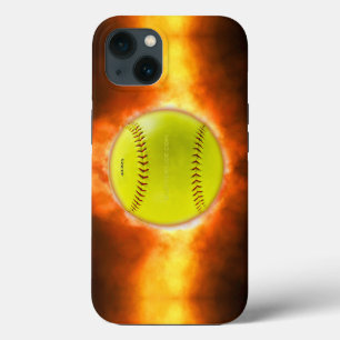 SlipperyJoe's gelber Softball-Feuerball Flammen ra Case-Mate iPhone Hülle