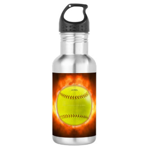 SlipperyJoe's gelber Softball-Feuerball Flammen ra Edelstahlflasche