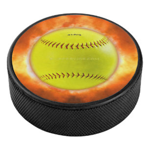 SlipperyJoe's gelber Softball-Feuerball Flammen ra Eishockey Puck