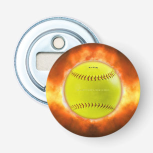 SlipperyJoe's gelber Softball-Feuerball Flammen ra Flaschenöffner