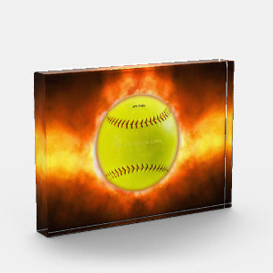 SlipperyJoe's gelber Softball-Feuerball Flammen ra Fotoblock