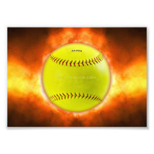 SlipperyJoe's gelber Softball-Feuerball Flammen ra Fotodruck