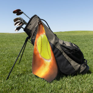 SlipperyJoe's gelber Softball-Feuerball Flammen ra Golfhandtuch