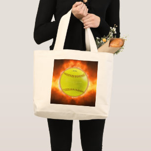 SlipperyJoe's gelber Softball-Feuerball Flammen ra Jumbo Stoffbeutel