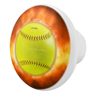 SlipperyJoe's gelber Softball-Feuerball Flammen ra Keramikknauf
