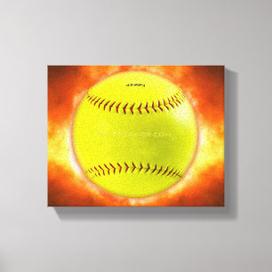 SlipperyJoe's gelber Softball-Feuerball Flammen ra Leinwanddruck