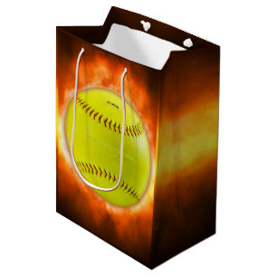 SlipperyJoe's gelber Softball-Feuerball Flammen ra Mittlere Geschenktüte